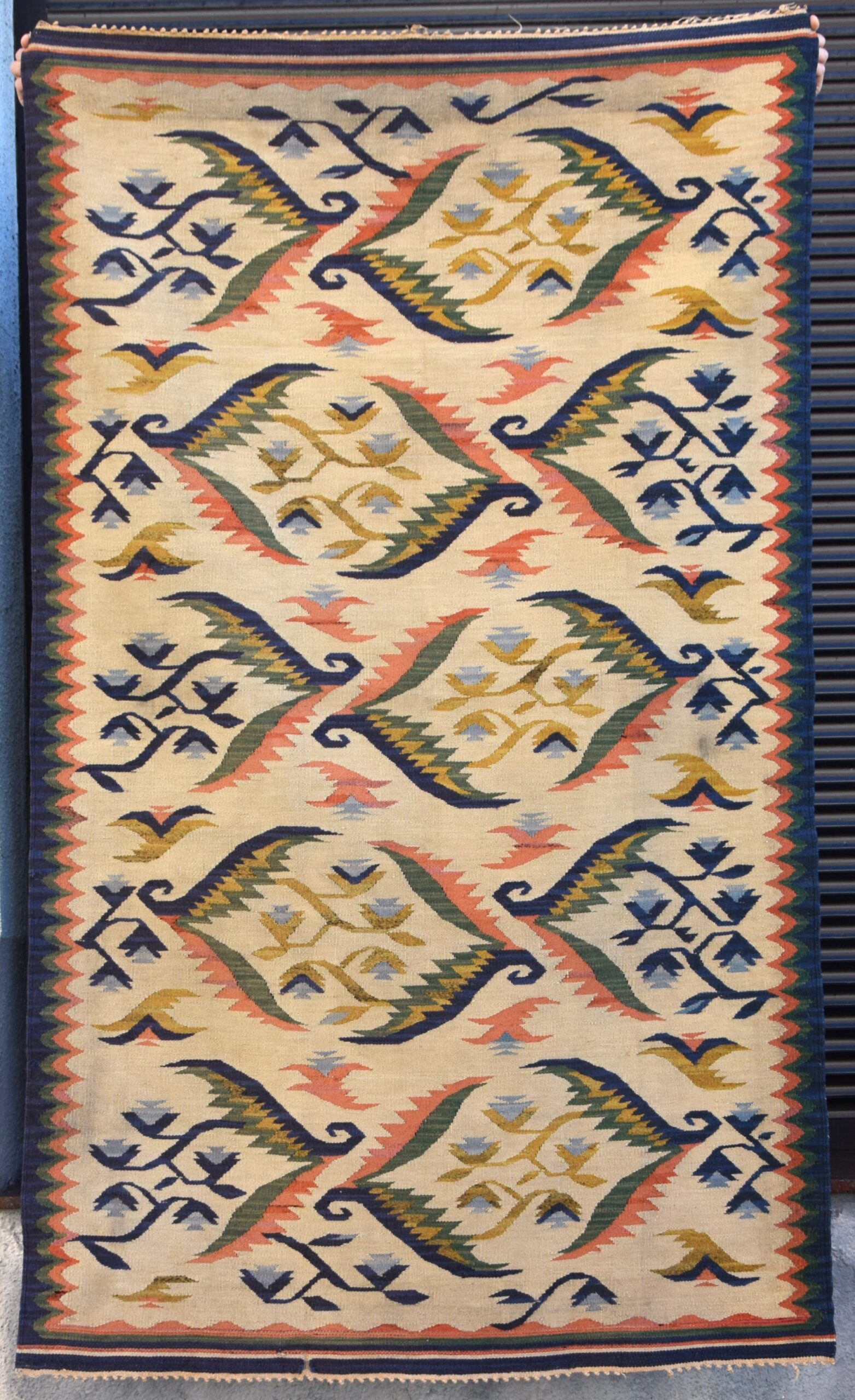 Kilim "Ostre liście", proj. Roman ORSZULSKI, Kraków lub Zakopane, lata 30-te. - obrazek 2