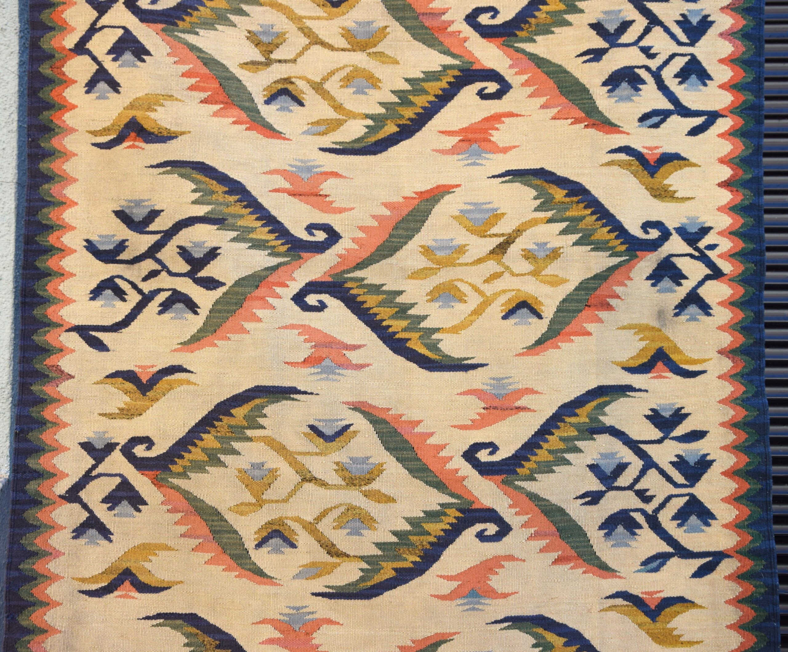 Kilim "Ostre liście", proj. Roman ORSZULSKI, Kraków lub Zakopane, lata 30-te. - obrazek 6