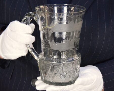 Kufel z pejzażami z Karkonoszy, pocz. XIX w., Jelenia Góra, Śnieżka, Cieplice Śląskie, Dolny Śląsk, Josephinenhütte ?